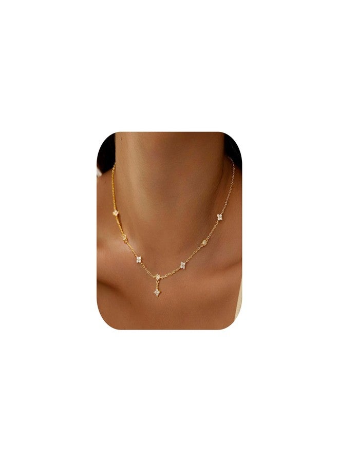Yoosteel Gold-plated Necklace for Women - Dainty 14k Gold Plated Necklace Choker Clover Cubic Zirconia Station Necklaces for Women Teen Gifts Trendy Prom Jewelry Christmas Stocking Stuffer Gift - Image 1